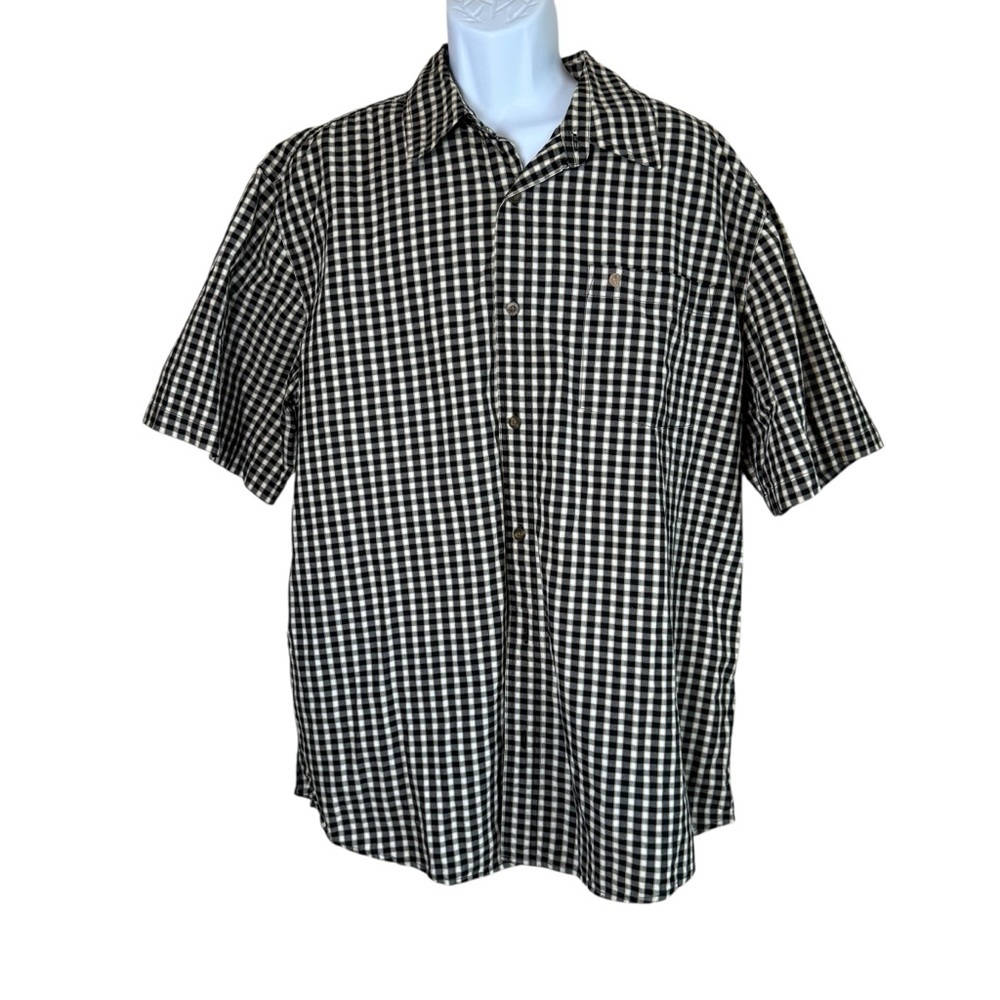 Carhartt Relaxed Fit Short Sleeve Button Up Black White Plaid Pocket Shirt 2XL